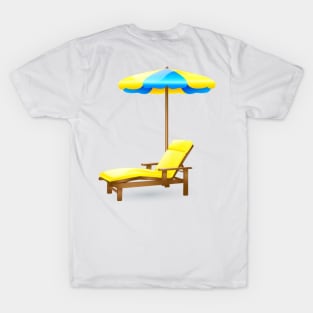 Beach-bed and Umbrella in Blue and Yellow T-Shirt